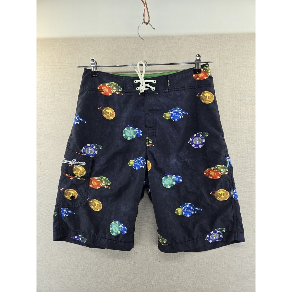 TOMMY BAHAMA Swim Trunks Board Shorts Mens 32 Lined Cargo Girls Poker Chips